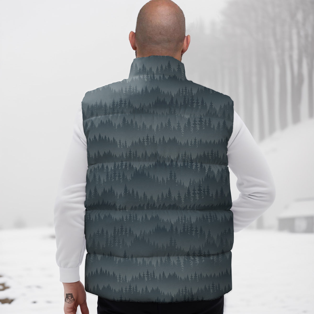 Lizard Leaf Pattern Print Down Vest