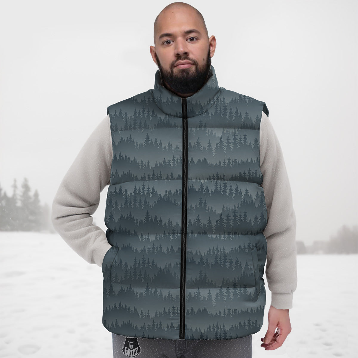 Lizard Leaf Pattern Print Down Vest