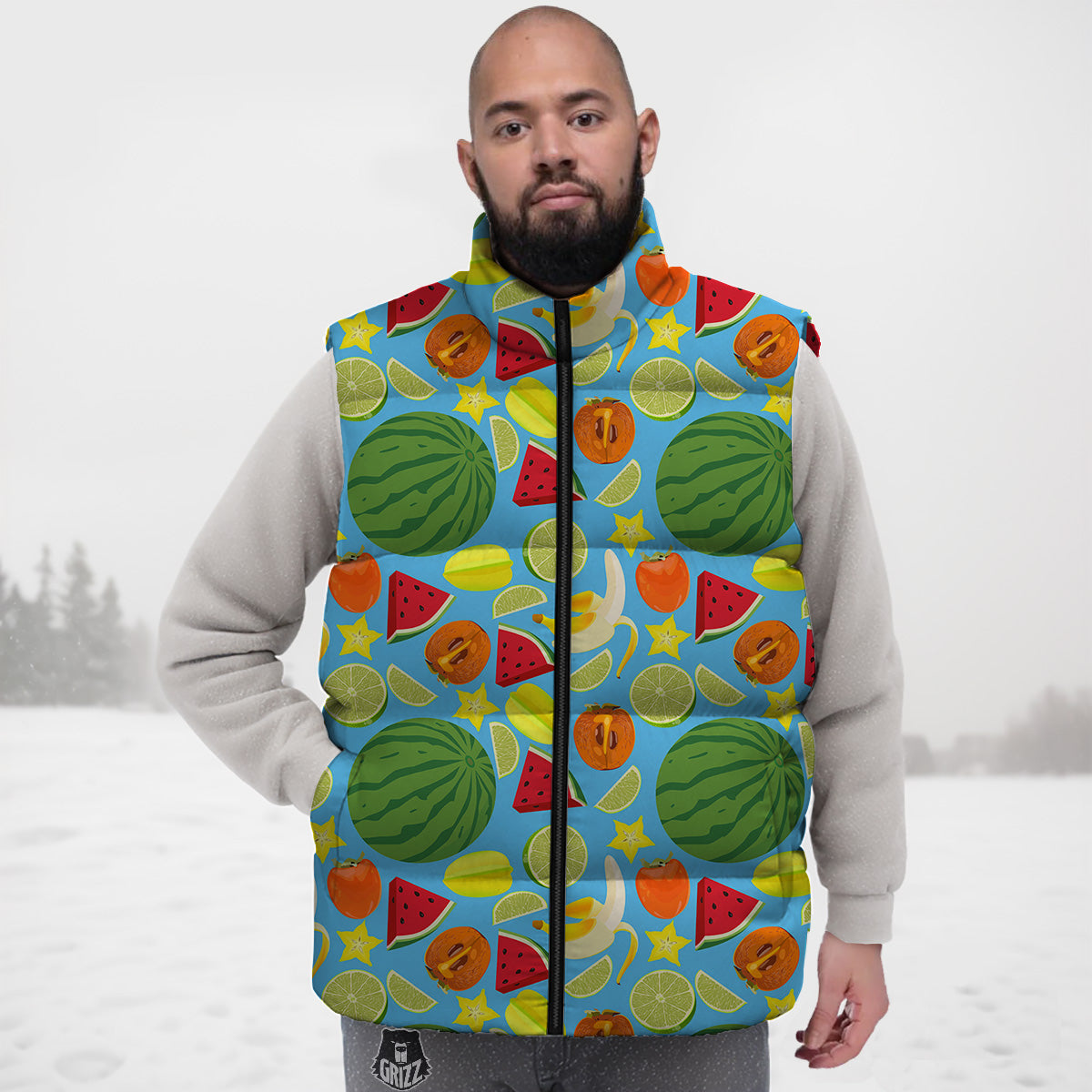 Lizard Pattern Print Down Vest-grizzshop