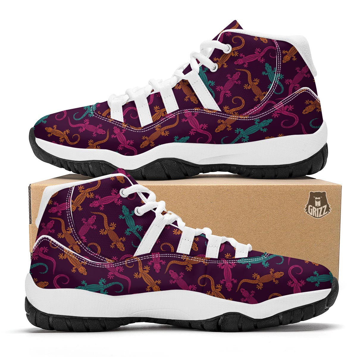 Lizard Pattern Print White Bball Shoes-grizzshop