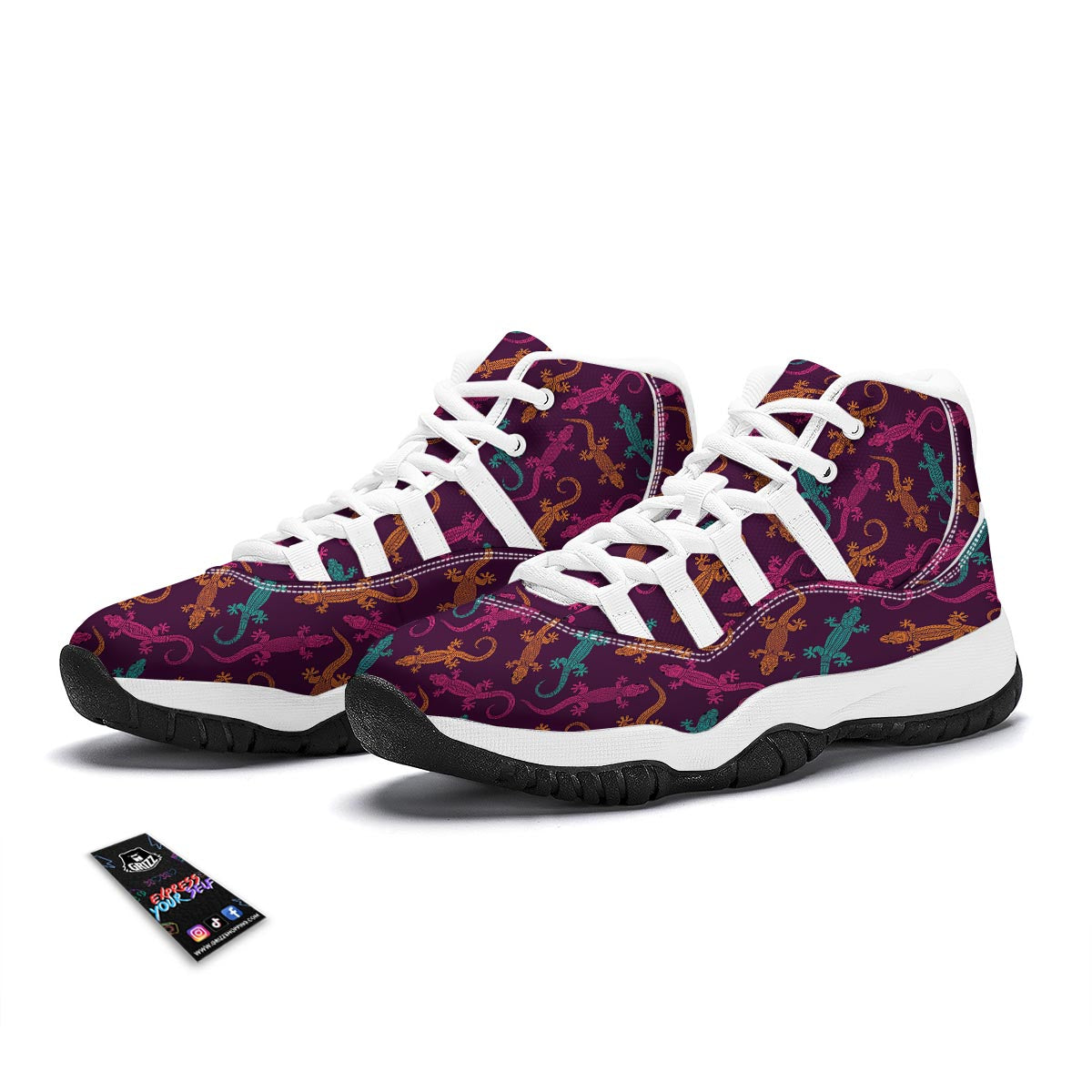 Lizard Pattern Print White Bball Shoes-grizzshop