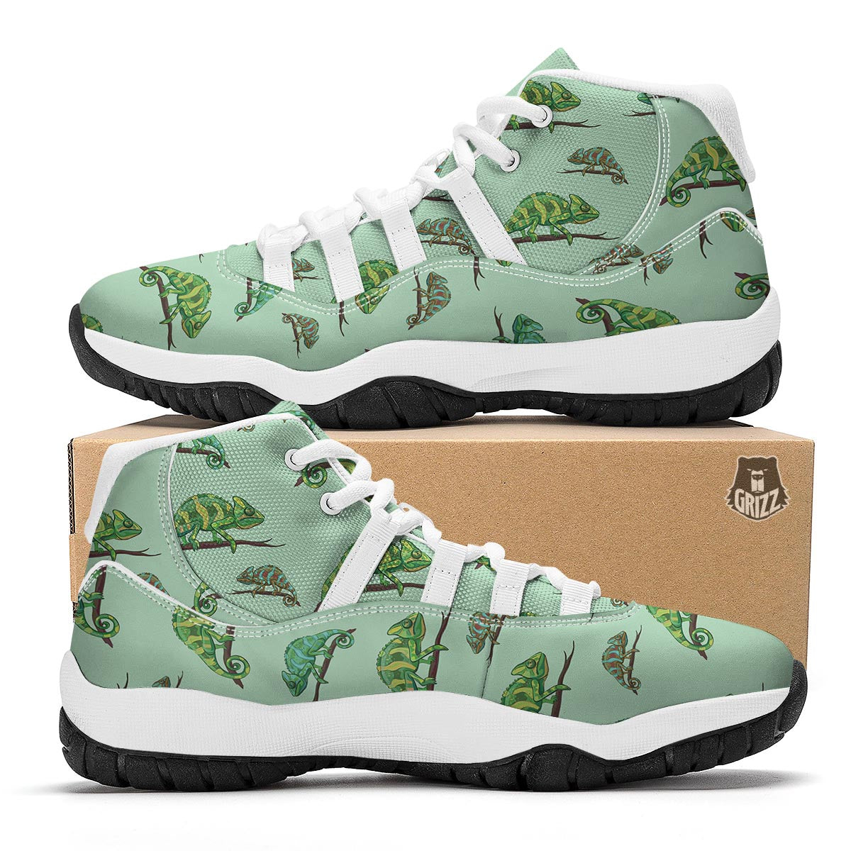 Lizard Print Pattern White Bball Shoes-grizzshop