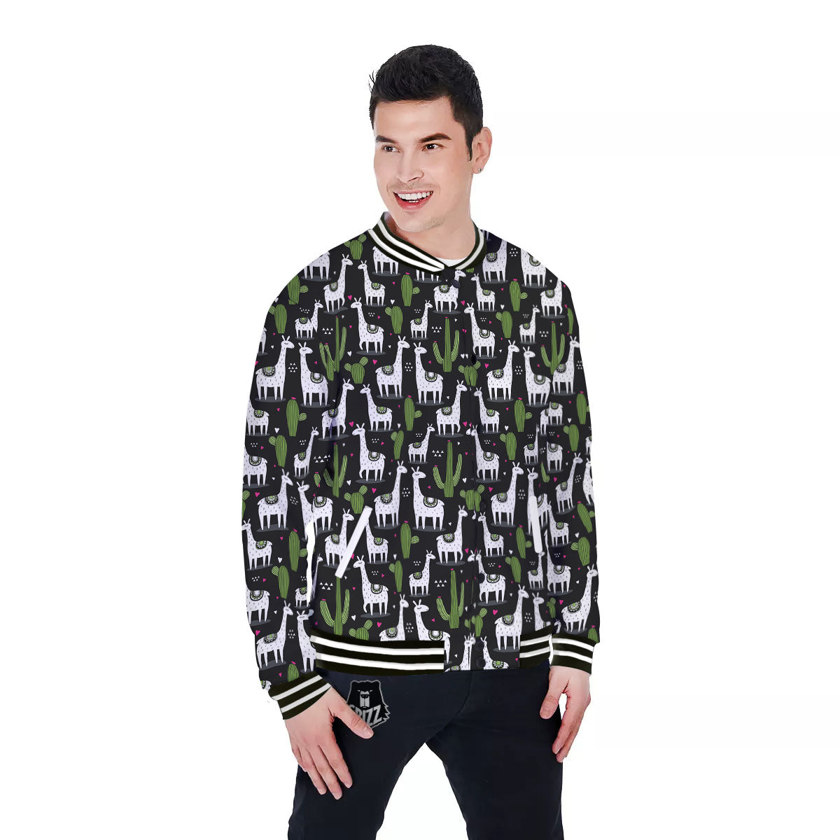 Llama And Cactus Print Pattern Baseball Jacket-grizzshop