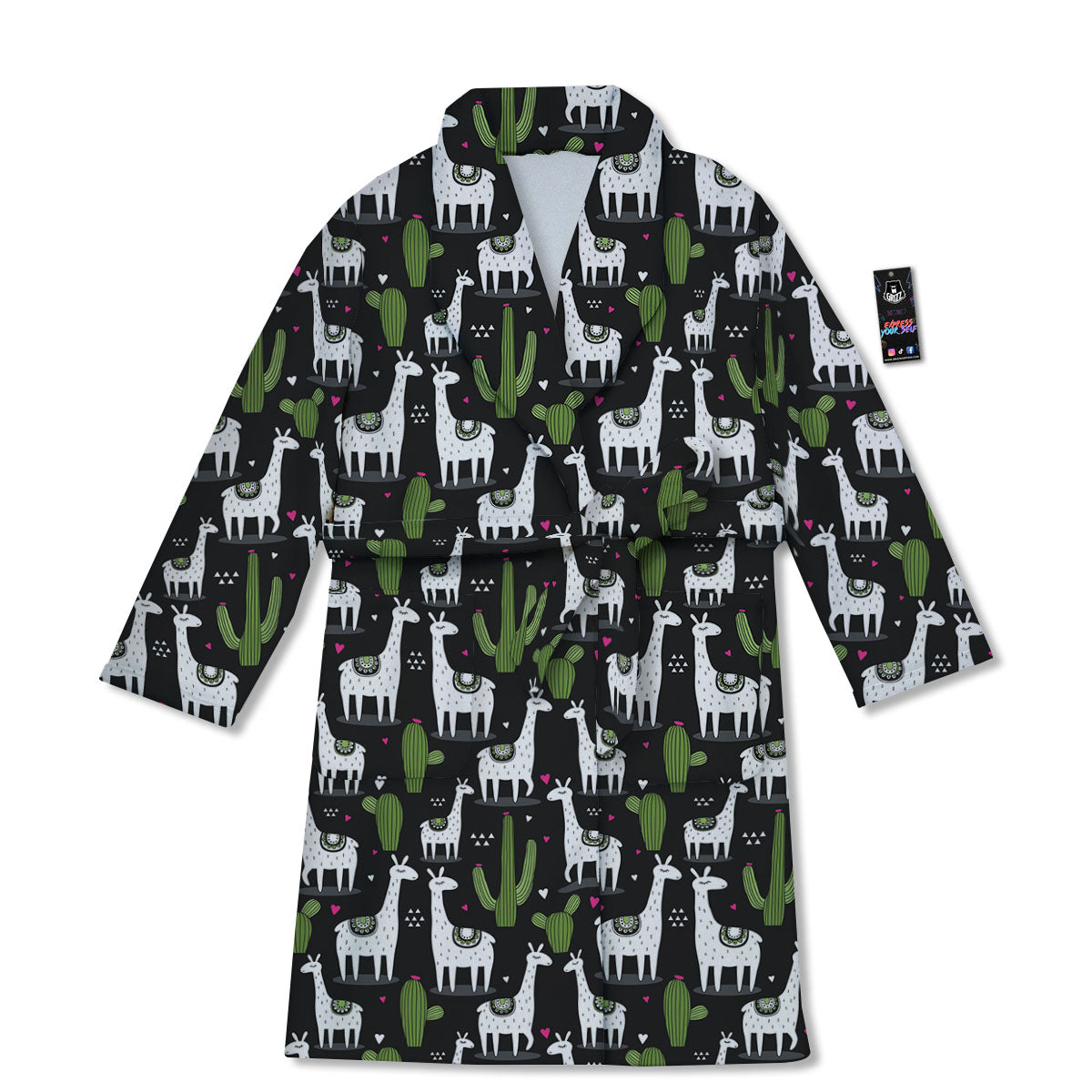 Llama And Cactus Print Pattern Bathrobe-grizzshop
