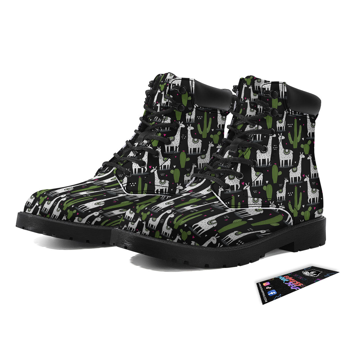 Llama And Cactus Print Pattern Boots-grizzshop