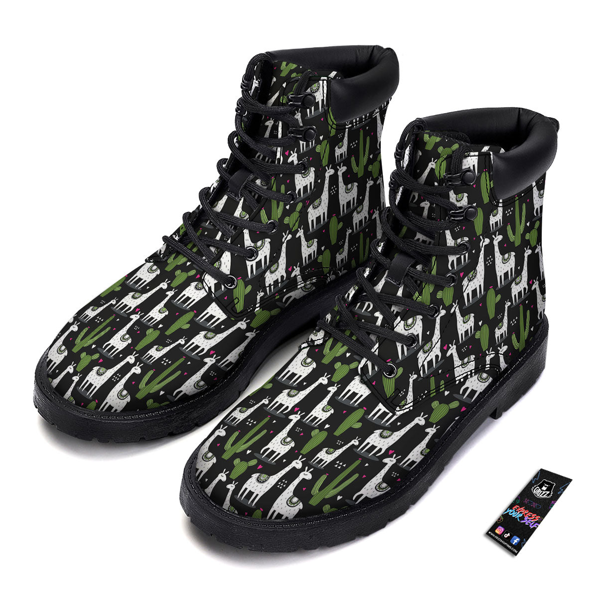 Llama And Cactus Print Pattern Boots-grizzshop