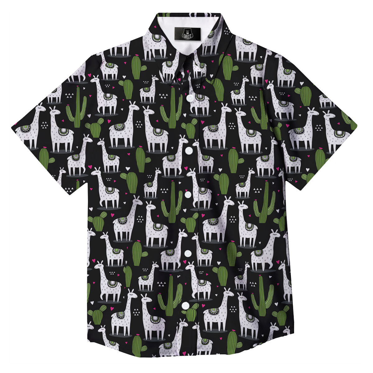 Llama And Cactus Print Pattern Button Up Shirt-grizzshop