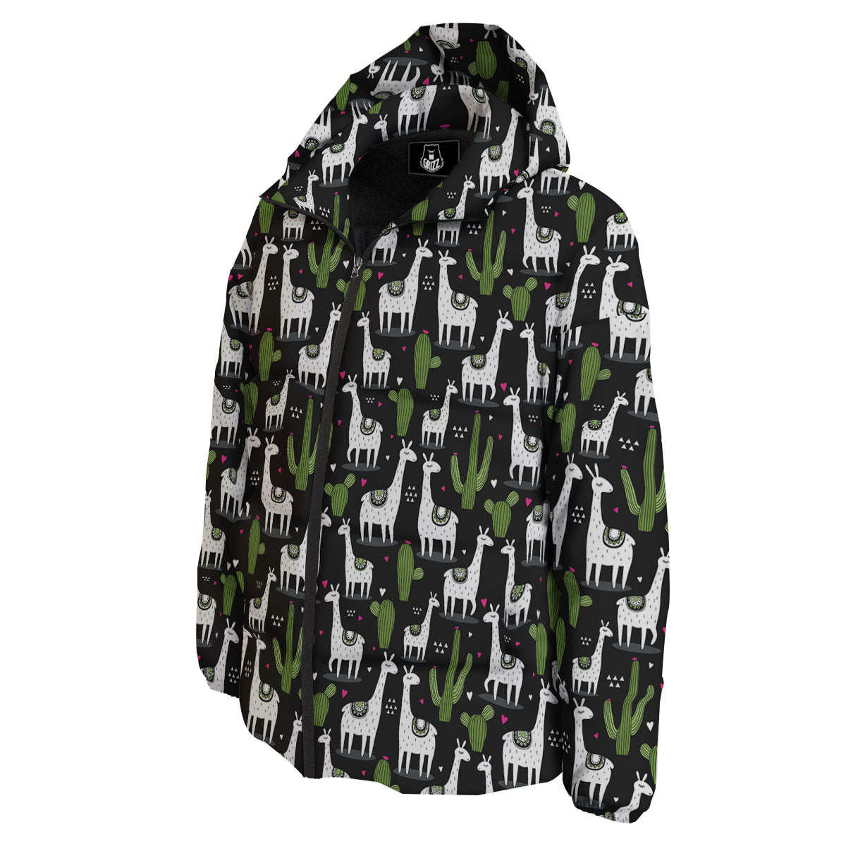 Llama And Cactus Print Pattern Down Jacket-grizzshop