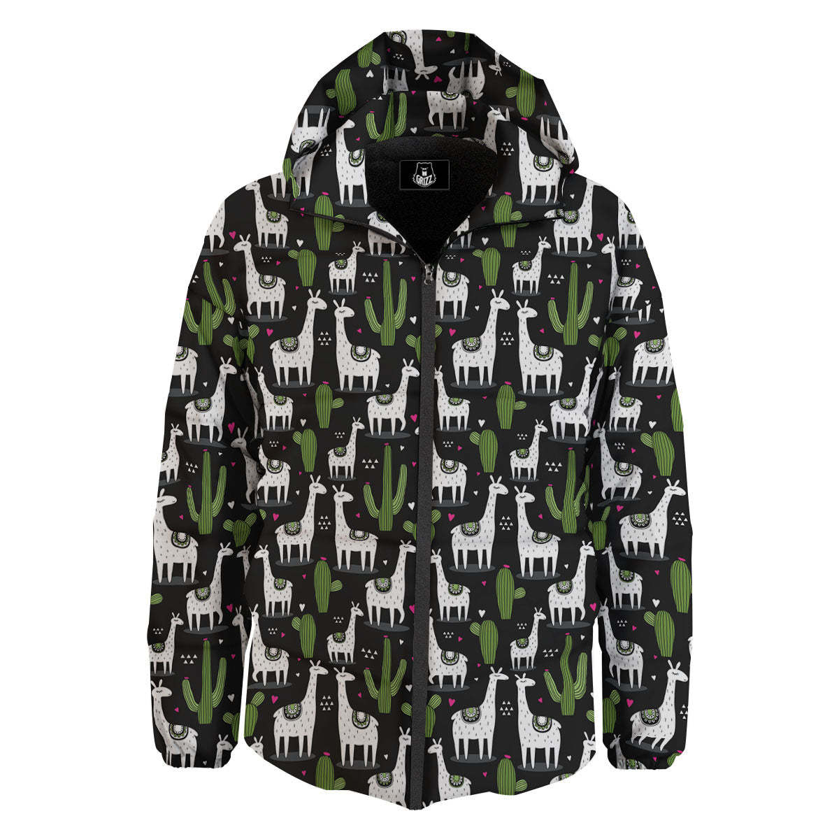 Llama And Cactus Print Pattern Down Jacket-grizzshop