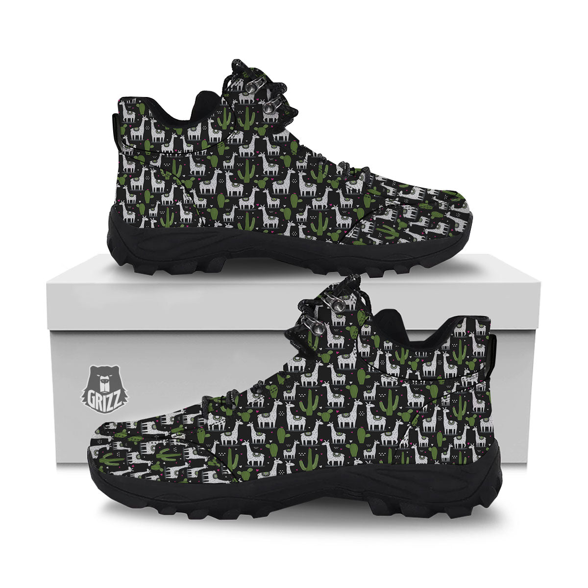 Llama And Cactus Print Pattern Hiking Shoes-grizzshop