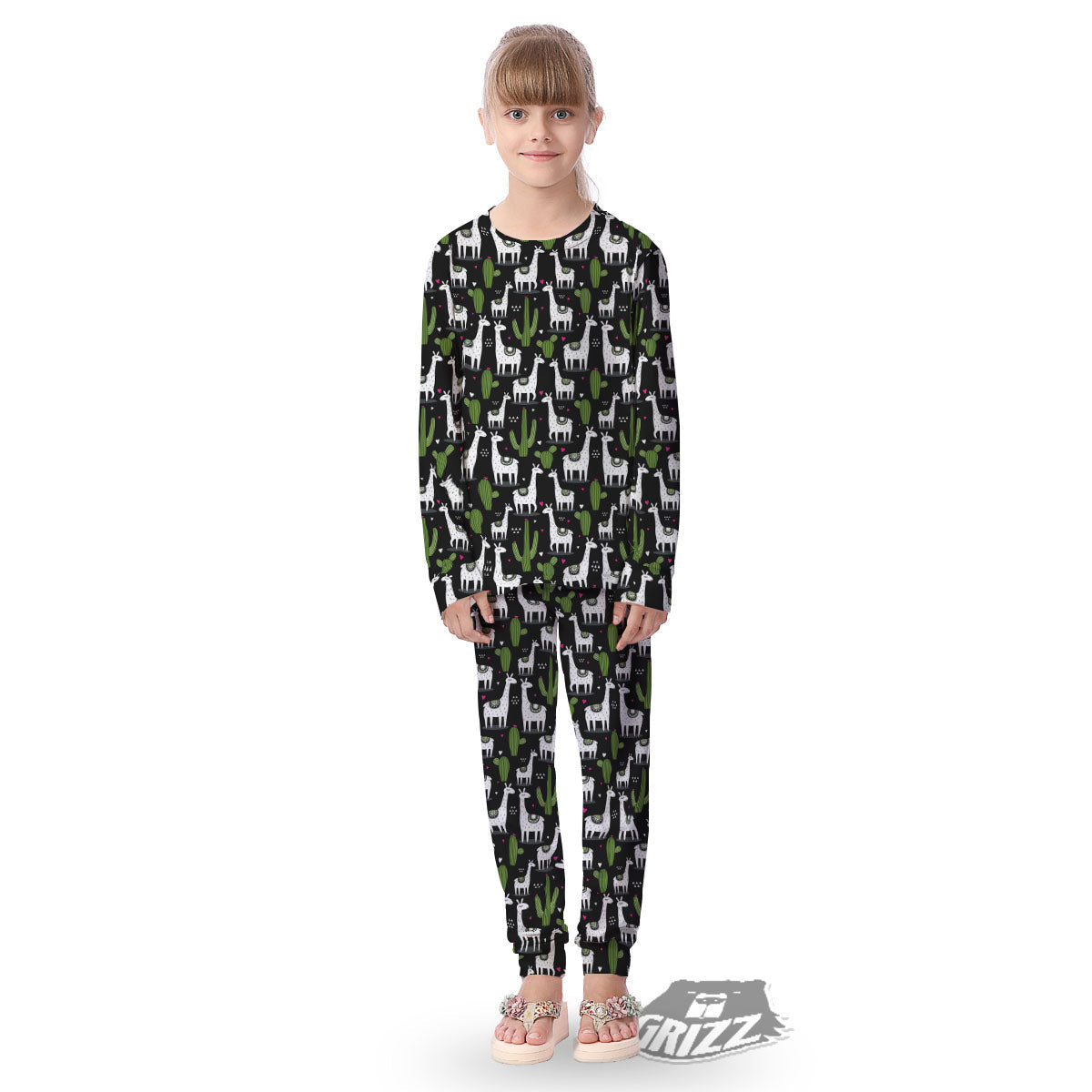 Llama And Cactus Print Pattern Kid's Pajamas-grizzshop