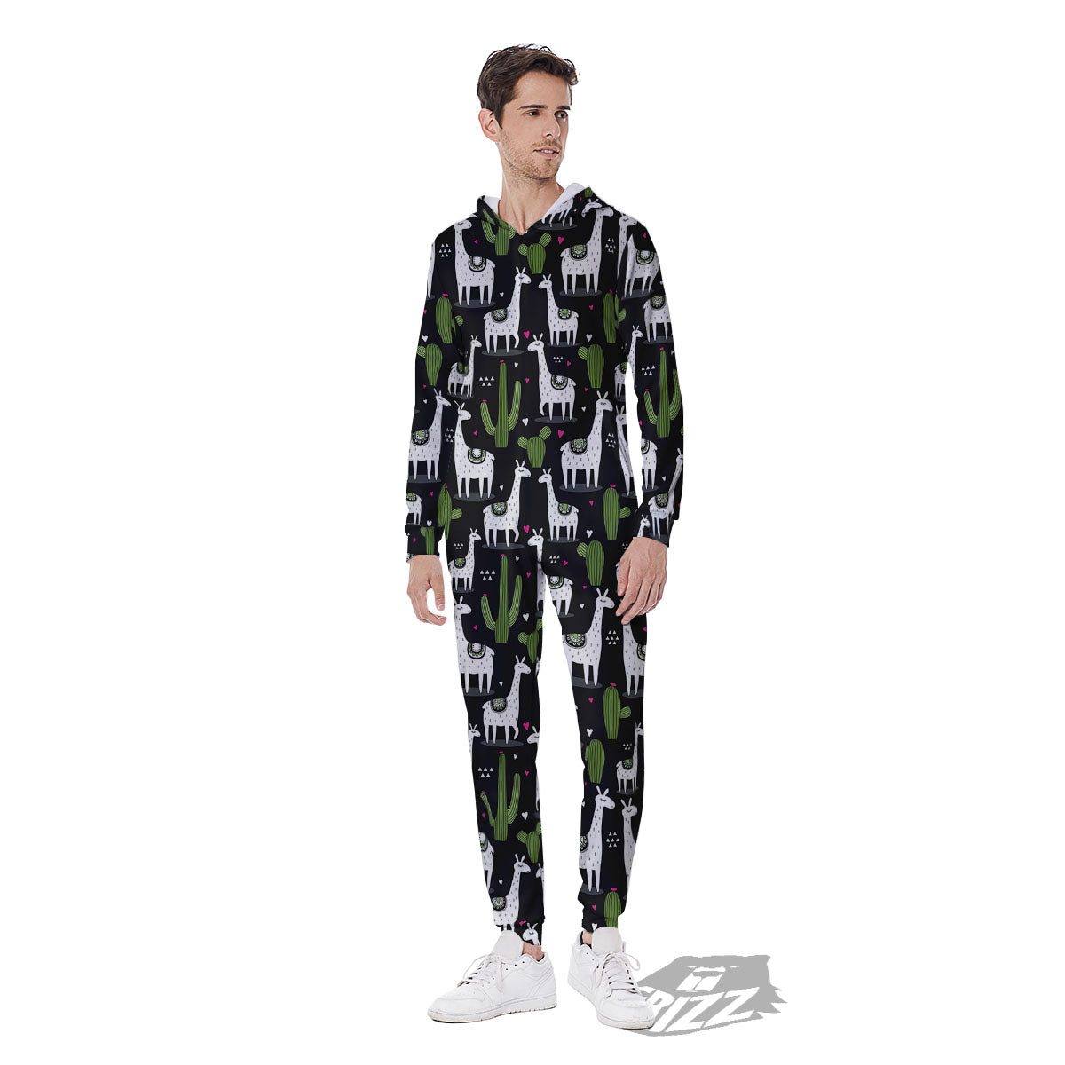 Llama And Cactus Print Pattern Men's Jumpsuit-grizzshop