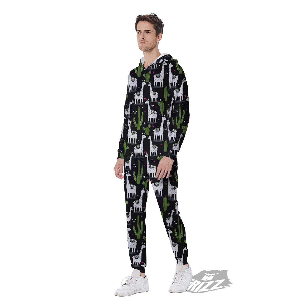 Llama And Cactus Print Pattern Men's Jumpsuit-grizzshop