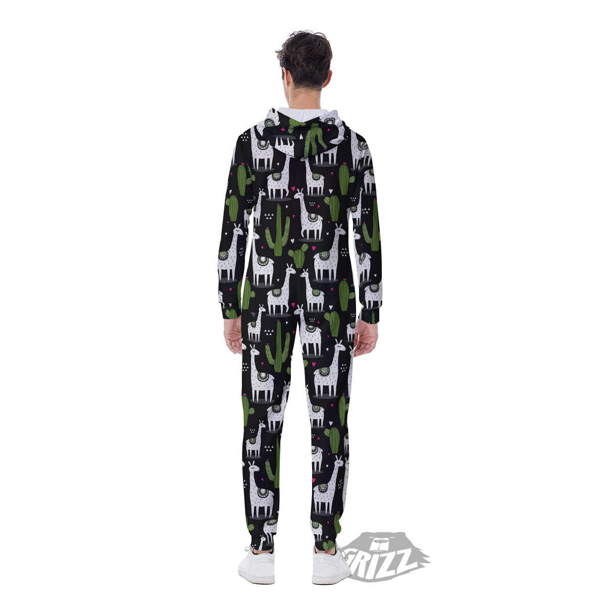 Llama And Cactus Print Pattern Men's Jumpsuit-grizzshop