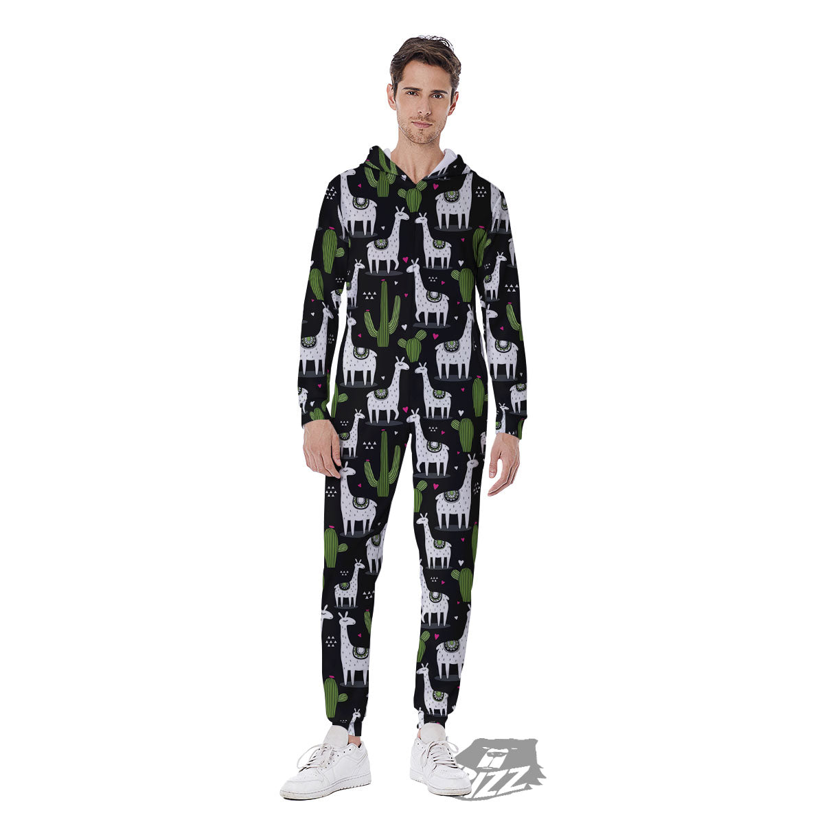 Llama And Cactus Print Pattern Men's Jumpsuit-grizzshop