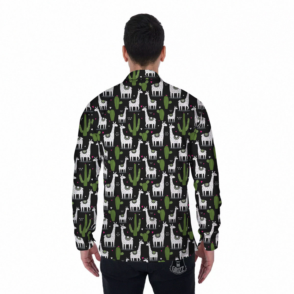 Llama And Cactus Print Pattern Men's Long Sleeve Shirts-grizzshop