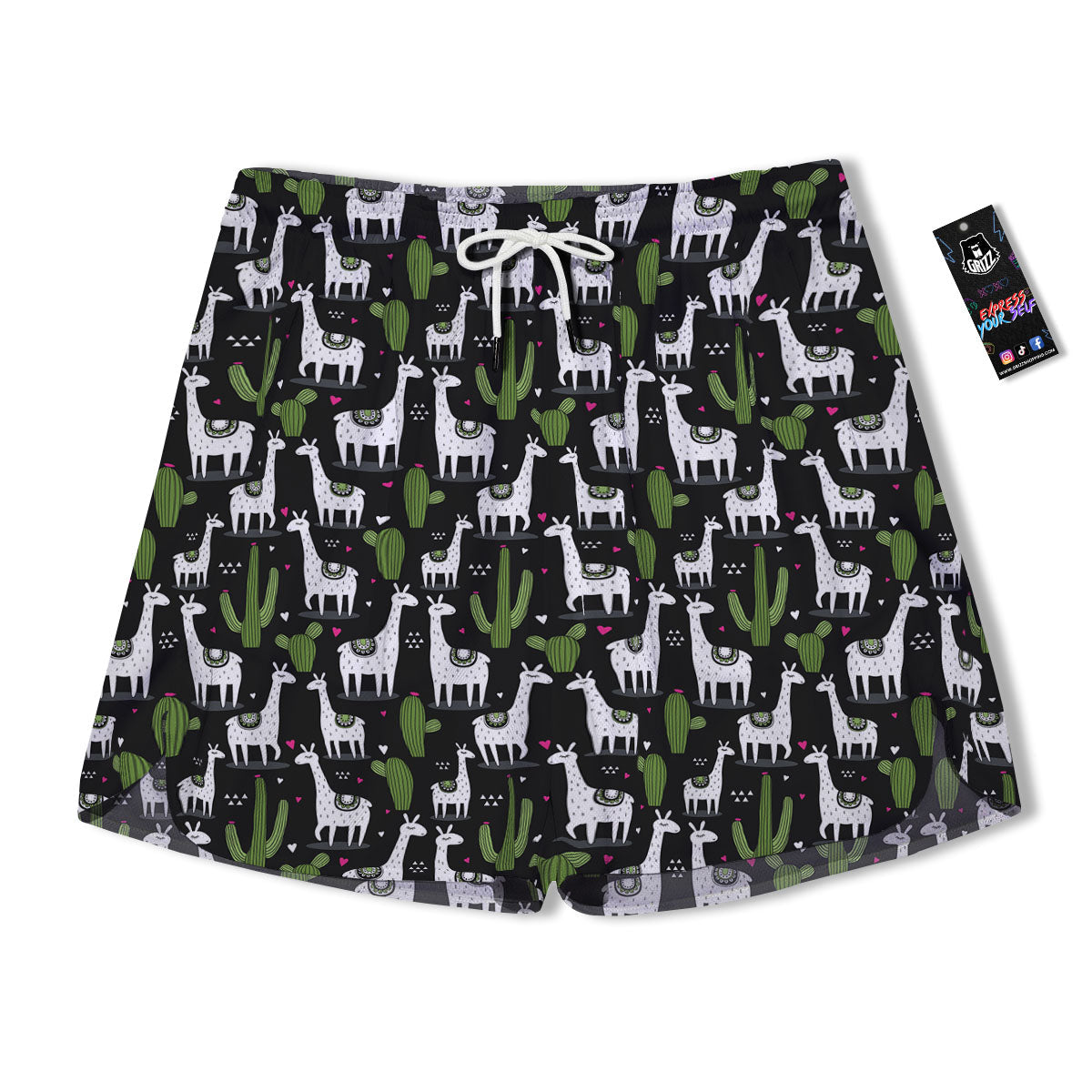 Llama And Cactus Print Pattern Men's Running Shorts-grizzshop