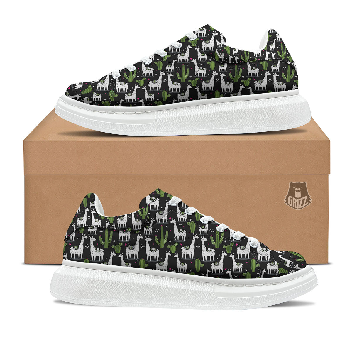 Llama And Cactus Print Pattern Platform Shoes-grizzshop