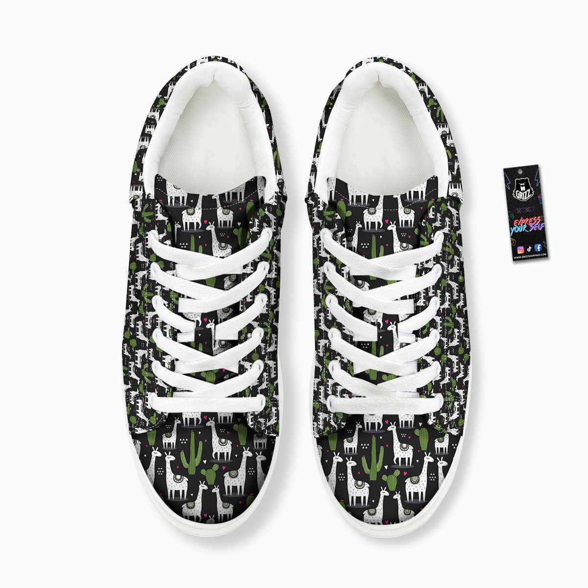 Llama And Cactus Print Pattern Platform Shoes-grizzshop