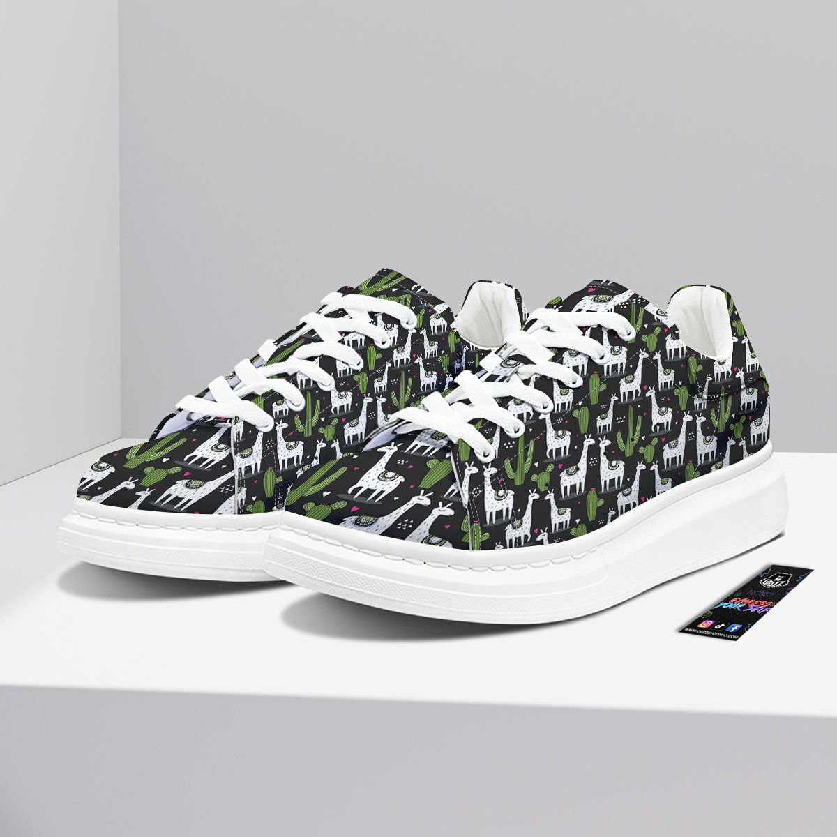 Llama And Cactus Print Pattern Platform Shoes-grizzshop