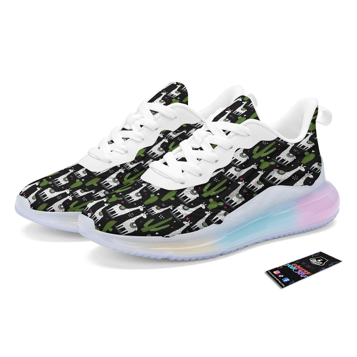 Llama And Cactus Print Pattern Running Sneakers-grizzshop