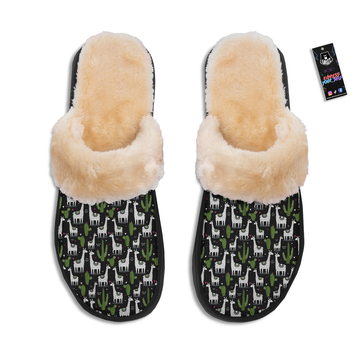 Llama And Cactus Print Pattern Slippers-grizzshop