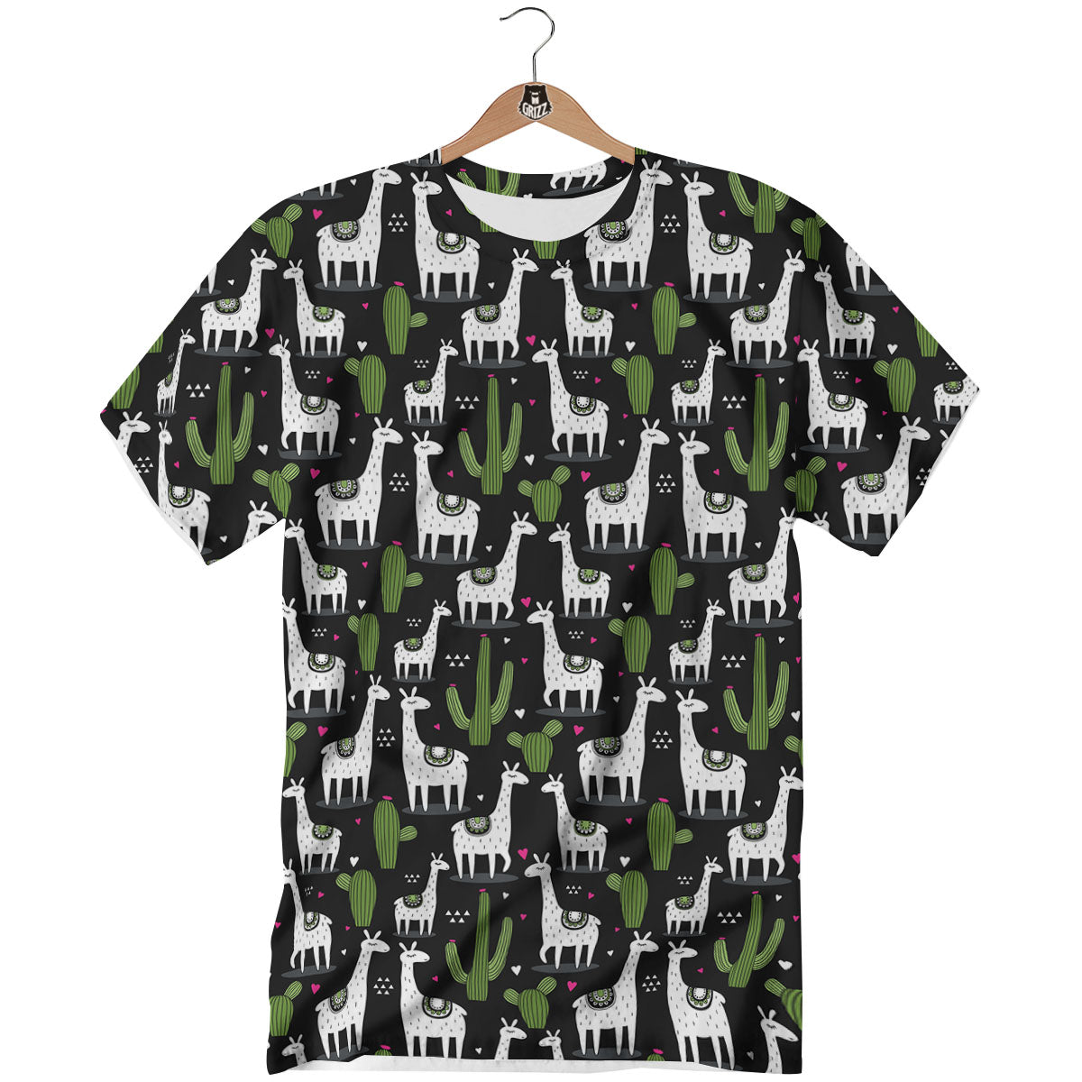 Llama And Cactus Print Pattern T-Shirt-grizzshop