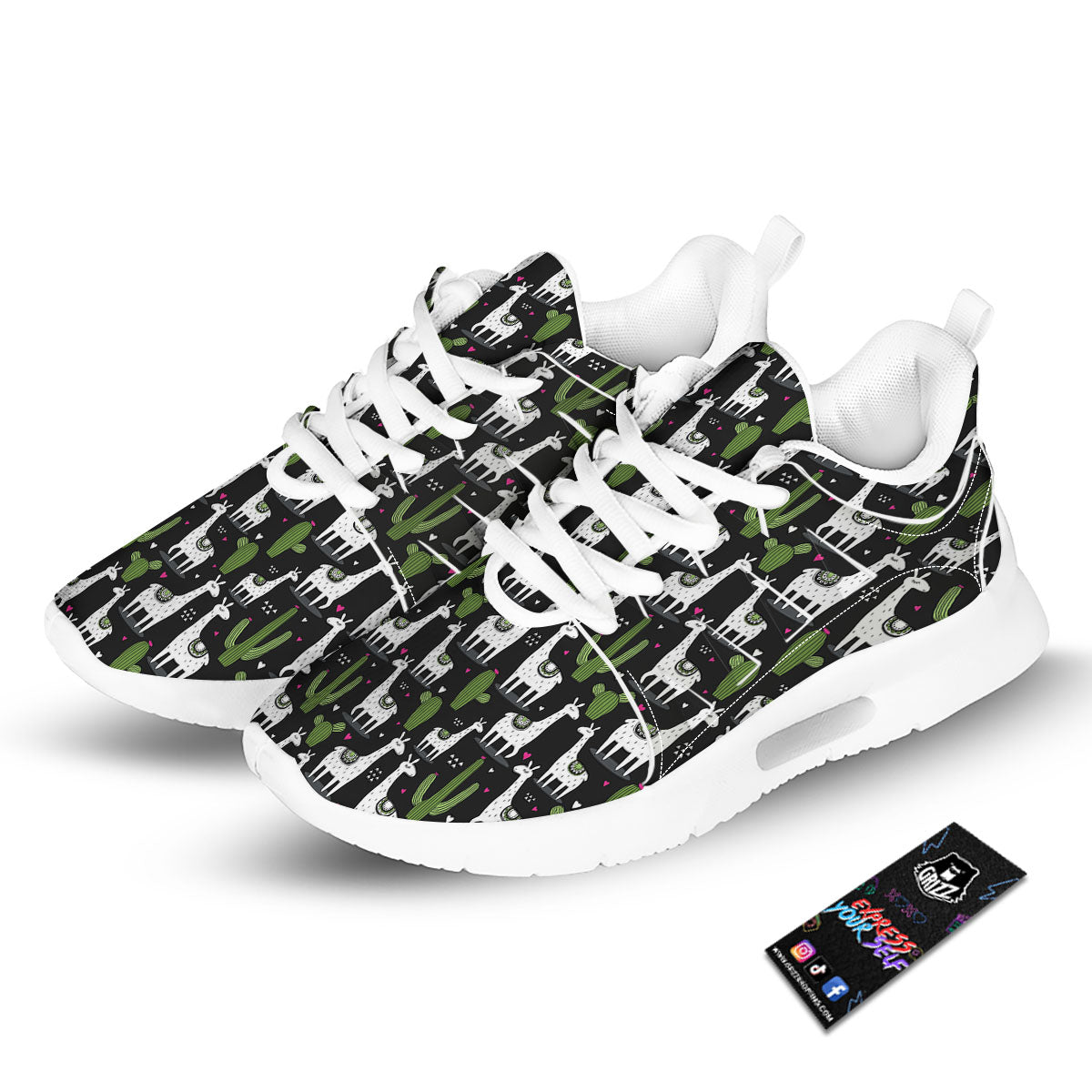 Llama And Cactus Print Pattern Tennis Shoes-grizzshop