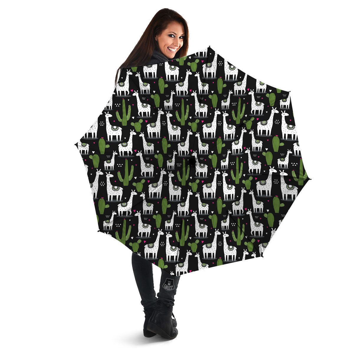 Llama And Cactus Print Pattern Umbrella-grizzshop