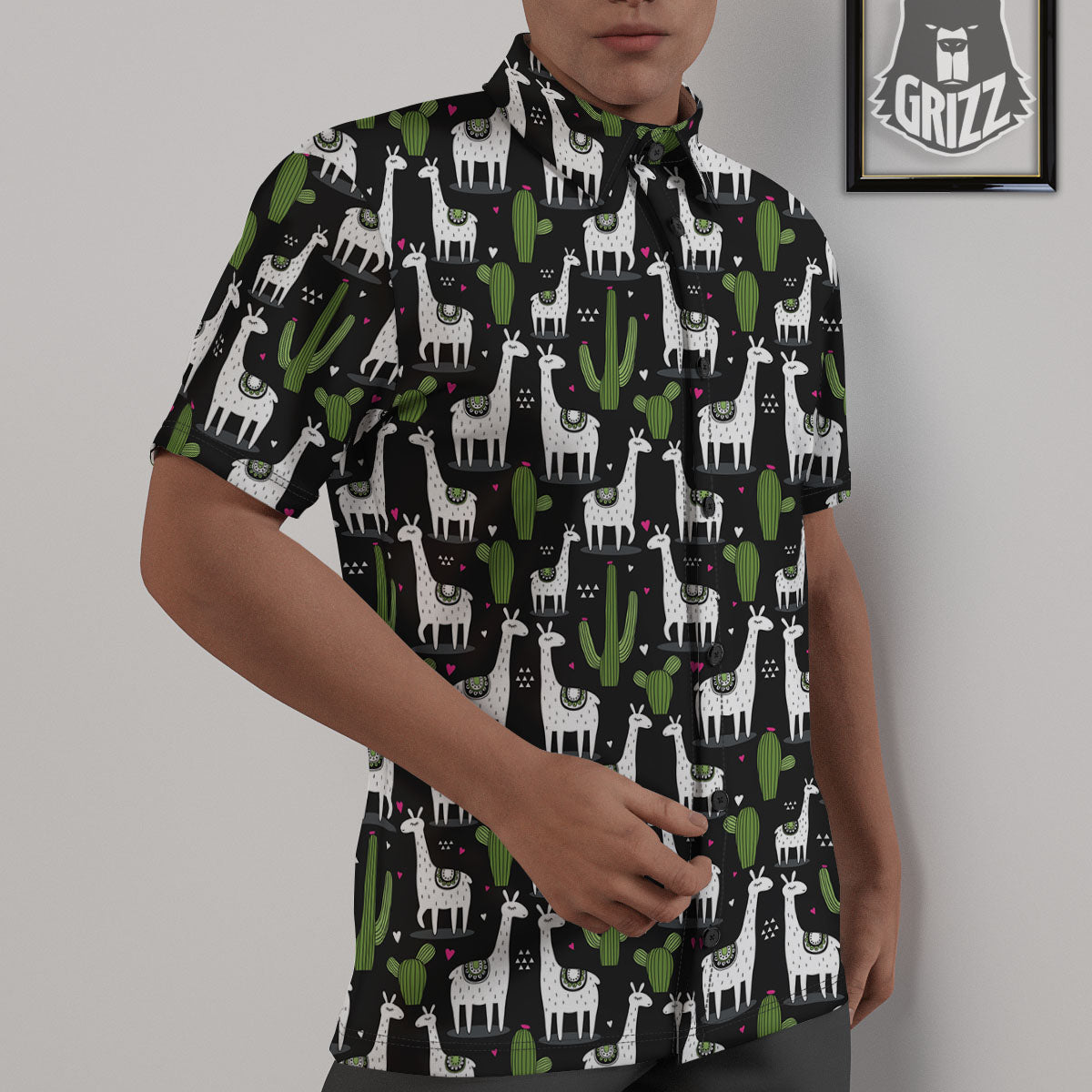 Llama And Cactus Print Pattern Untucked Shirts-grizzshop