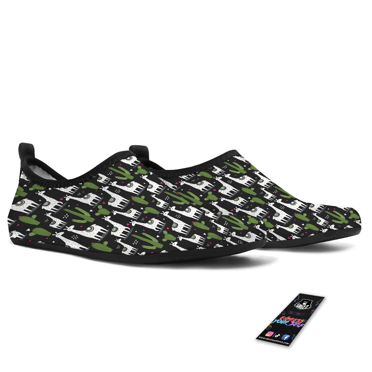 Llama And Cactus Print Pattern Water Shoes-grizzshop