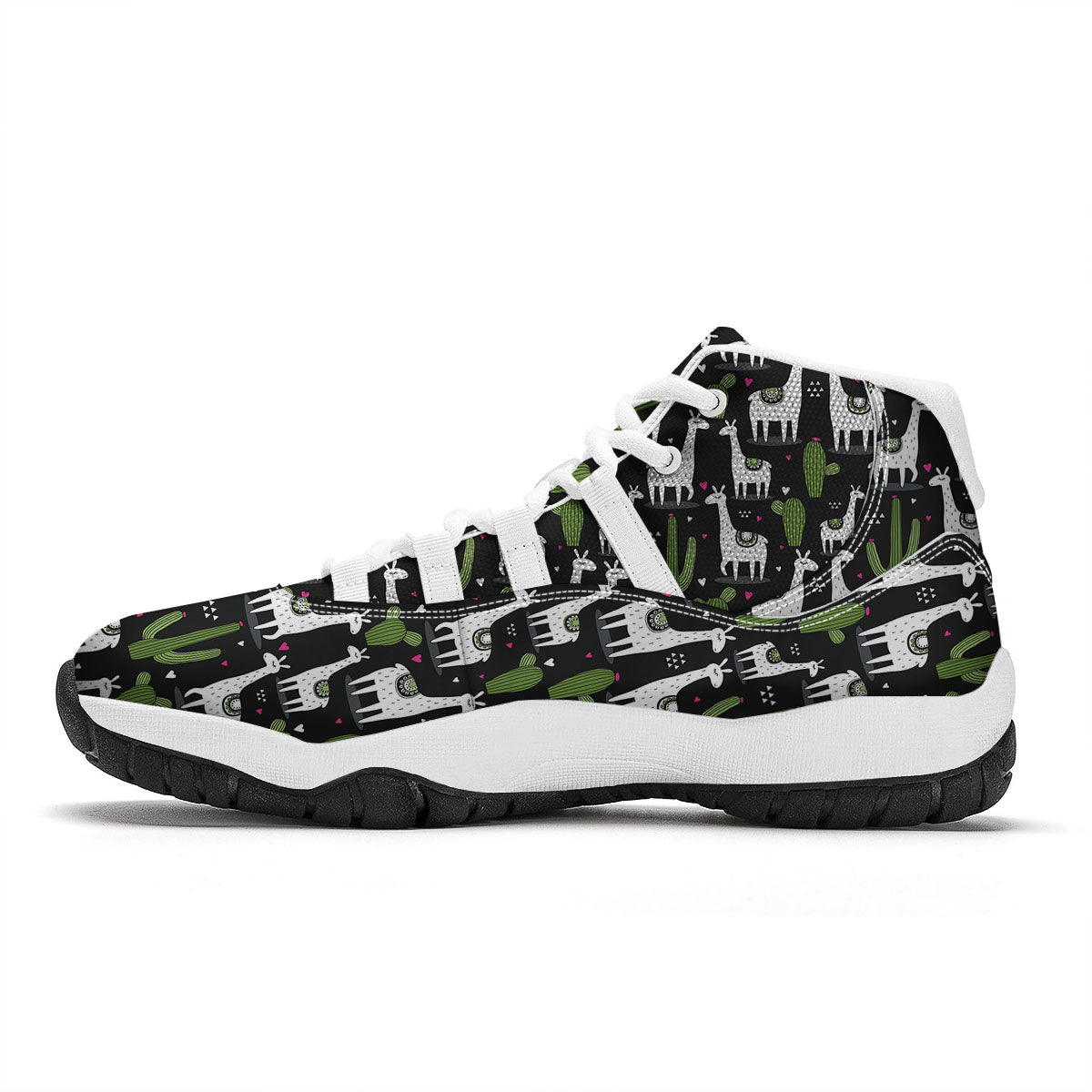 Llama And Cactus Print Pattern White Bball Shoes-grizzshop