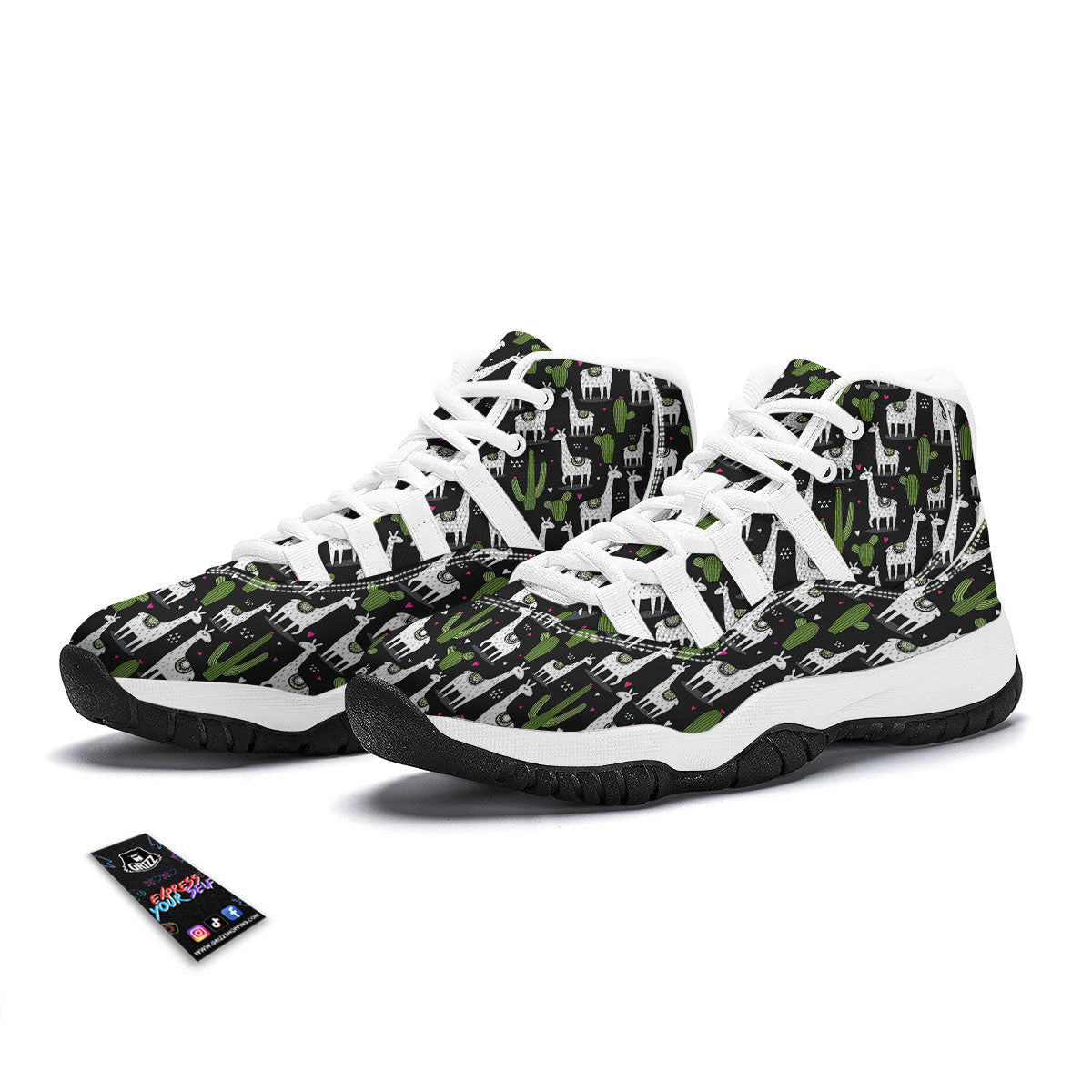 Llama And Cactus Print Pattern White Bball Shoes-grizzshop