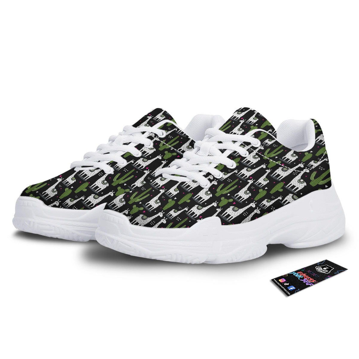 Llama And Cactus Print Pattern White Chunky Shoes-grizzshop