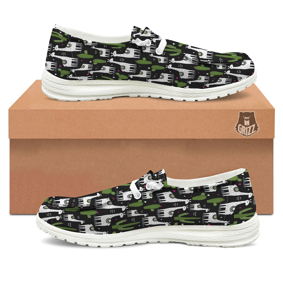 Llama And Cactus Print Pattern White Loafers-grizzshop