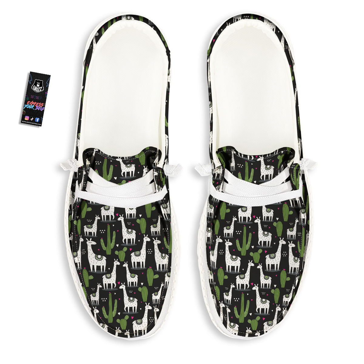 Llama And Cactus Print Pattern White Loafers-grizzshop