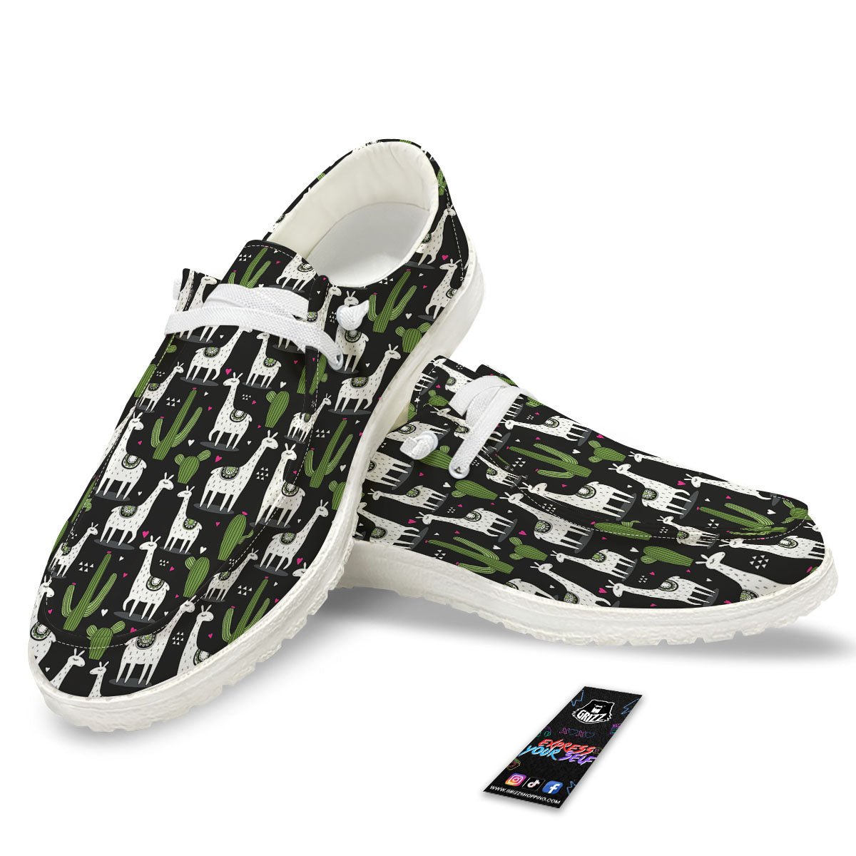 Llama And Cactus Print Pattern White Loafers-grizzshop