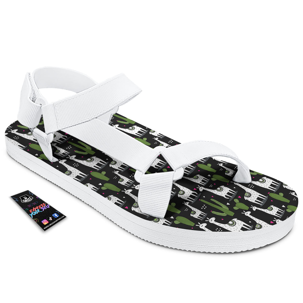Llama And Cactus Print Pattern White Open Toe Sandals-grizzshop