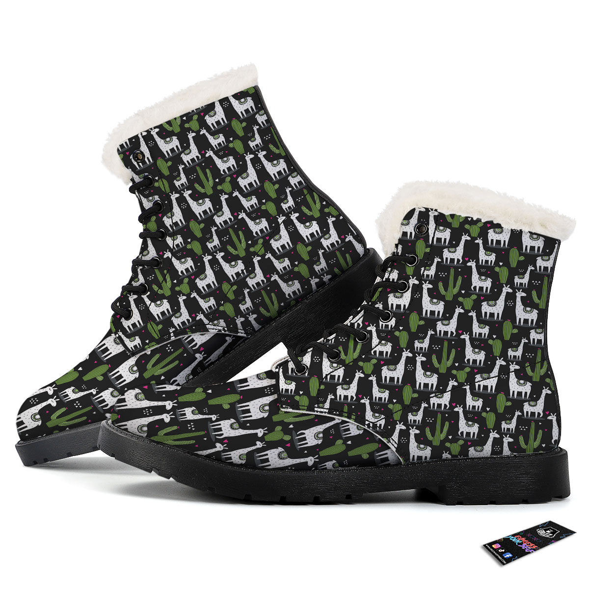 Llama And Cactus Print Pattern Winter Boots-grizzshop