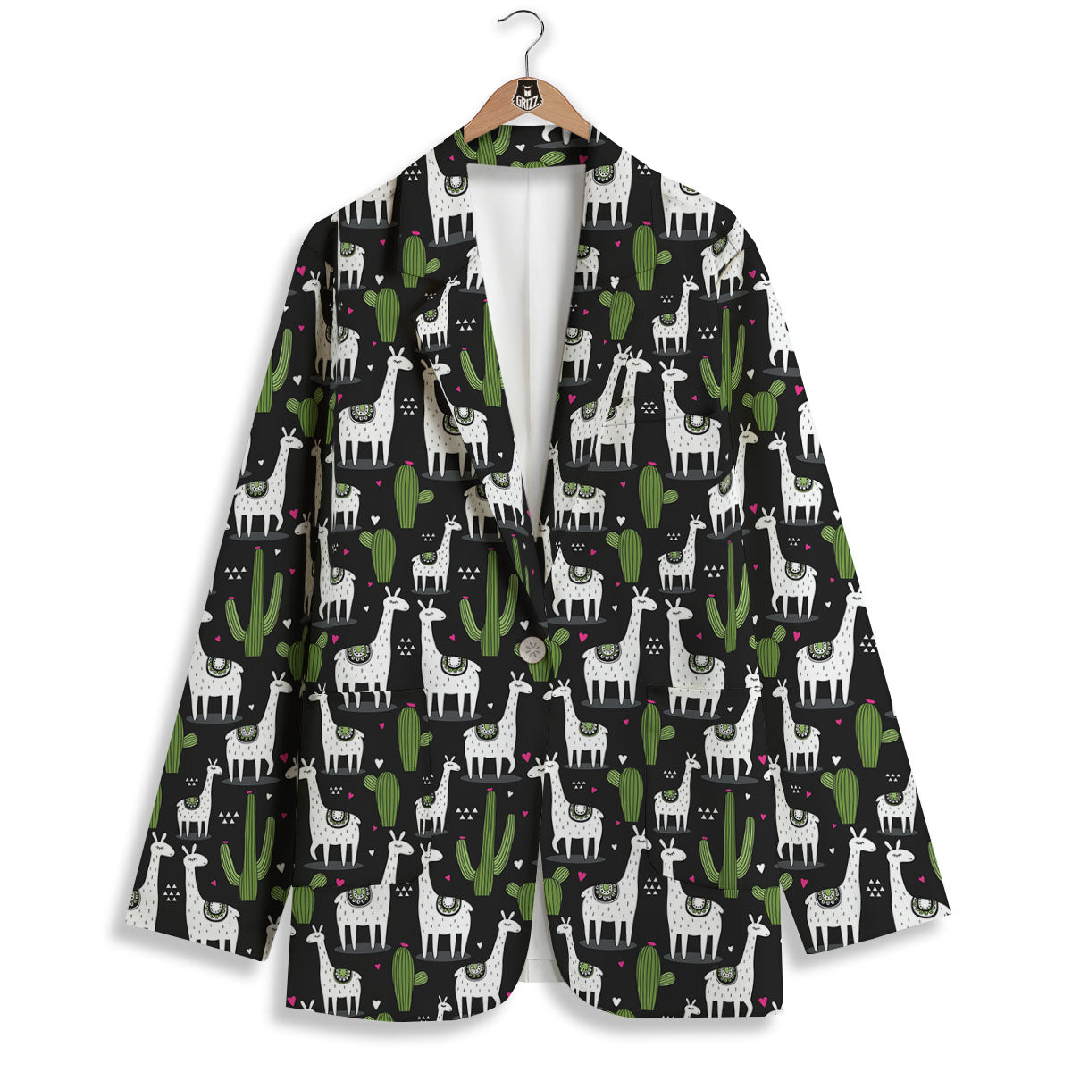 Llama And Cactus Print Pattern Women's Blazer-grizzshop