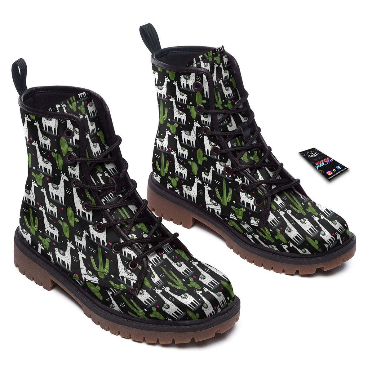 Llama And Cactus Print Pattern Work Boots-grizzshop