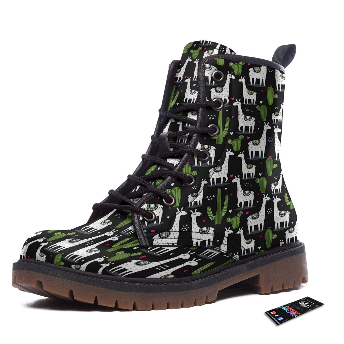 Llama And Cactus Print Pattern Work Boots-grizzshop