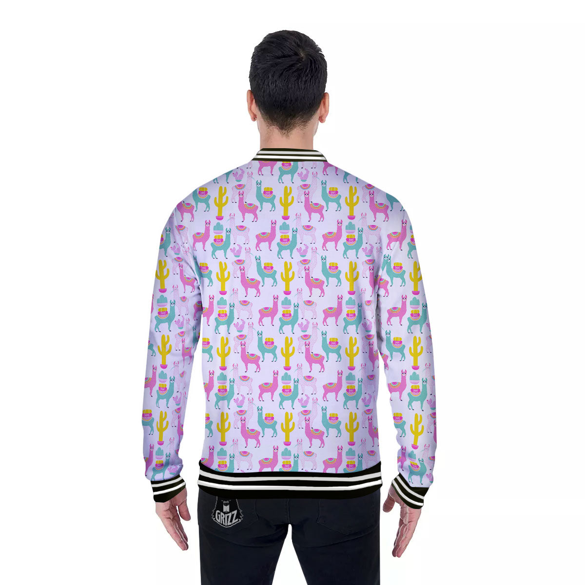 Llama And Cartoon Cactus Print Pattern Baseball Jacket-grizzshop