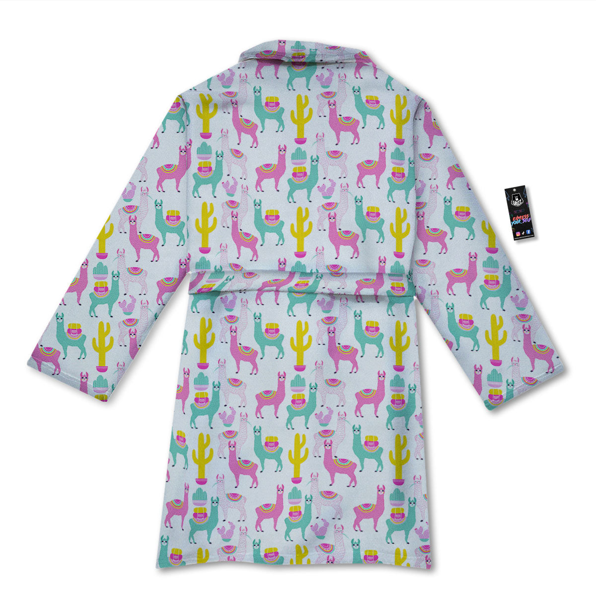 Llama And Cartoon Cactus Print Pattern Bathrobe-grizzshop