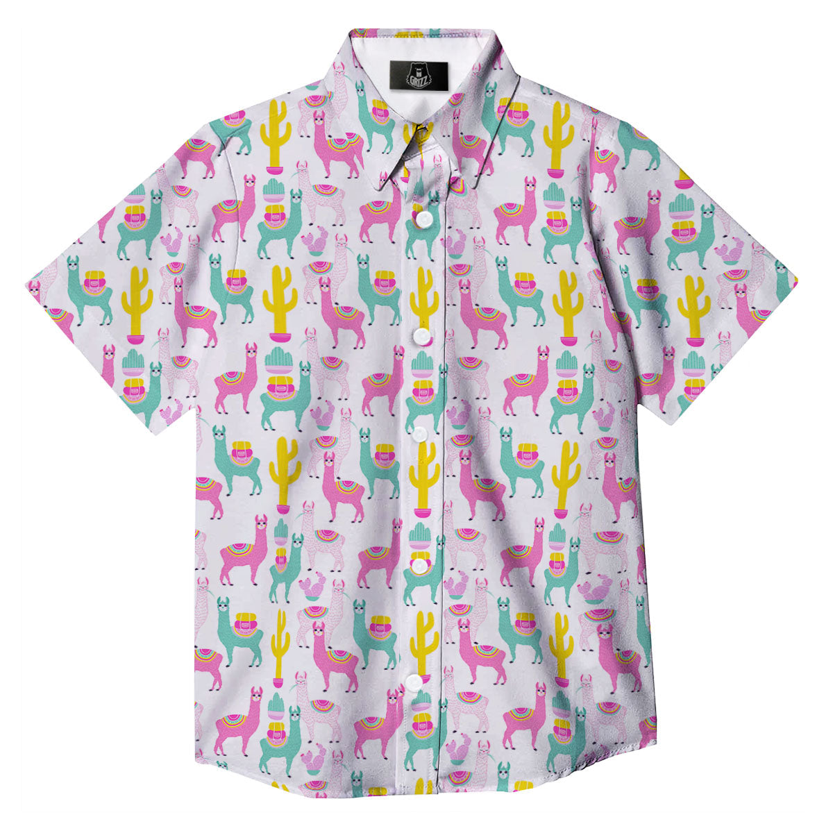 Llama And Cartoon Cactus Print Pattern Button Up Shirt-grizzshop