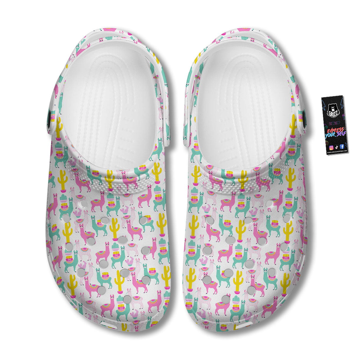 Llama And Cartoon Cactus Print Pattern Clog-grizzshop