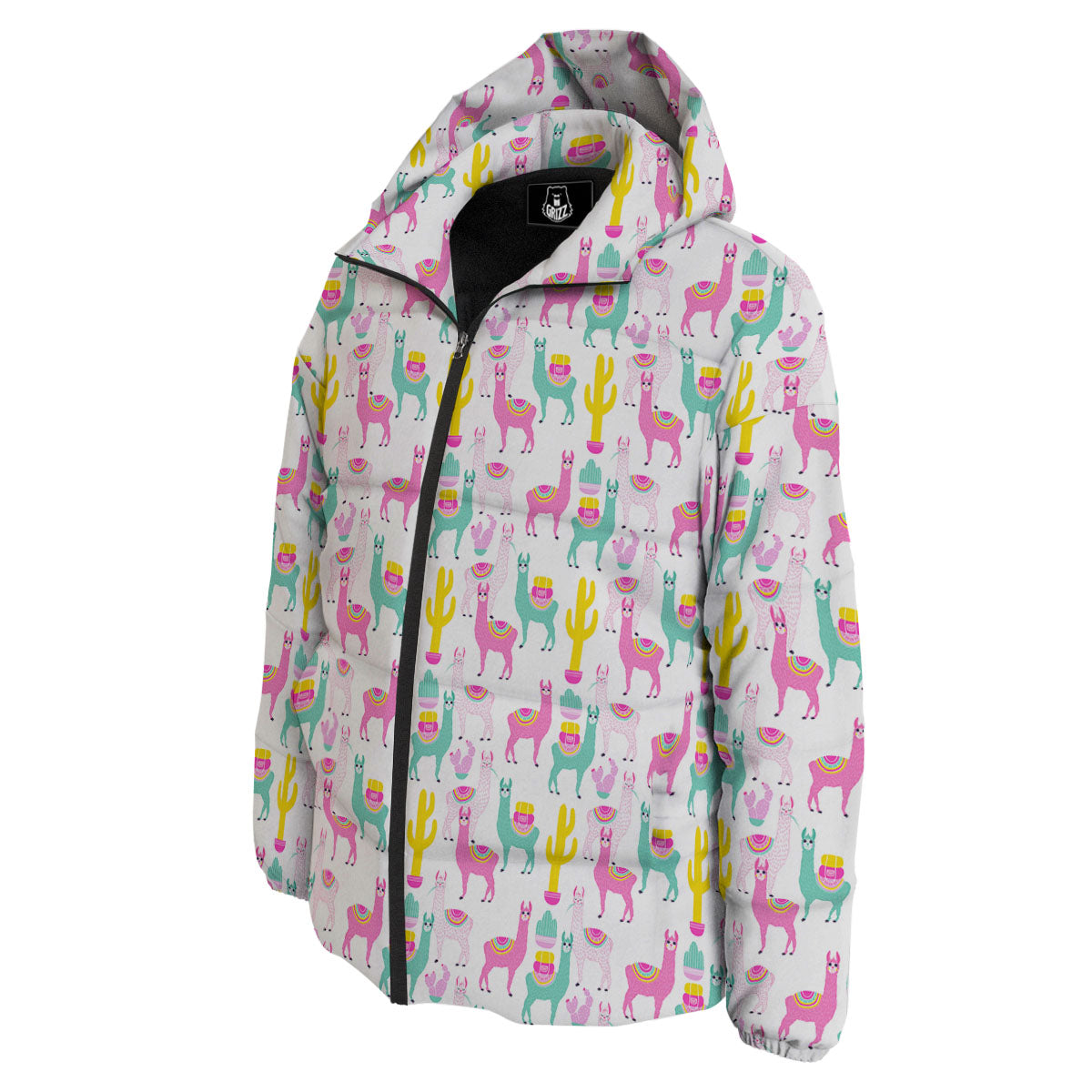 Llama And Cartoon Cactus Print Pattern Down Jacket-grizzshop