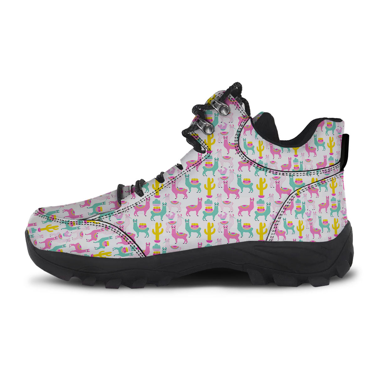 Llama And Cartoon Cactus Print Pattern Hiking Shoes-grizzshop