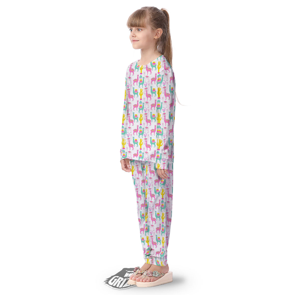 Llama And Cartoon Cactus Print Pattern Kid's Pajamas-grizzshop