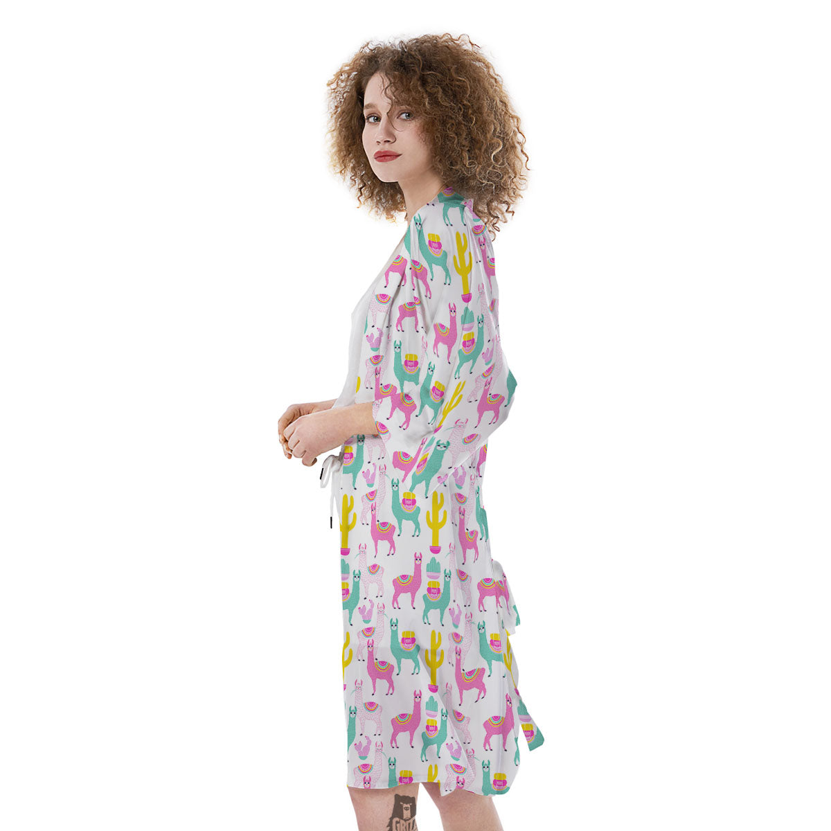 Llama And Cartoon Cactus Print Pattern Kimono-grizzshop